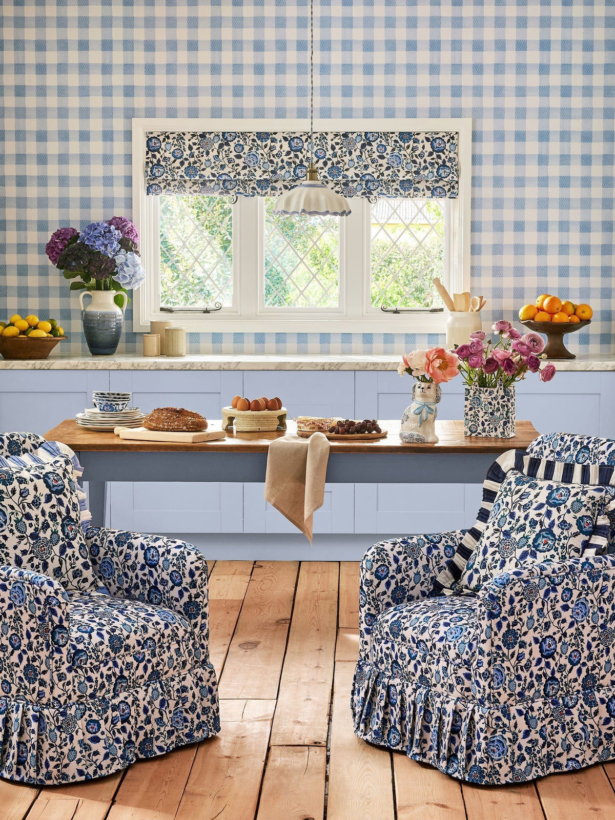 Cath Kidston blue painted gingham A4 wallpaper sample - British product