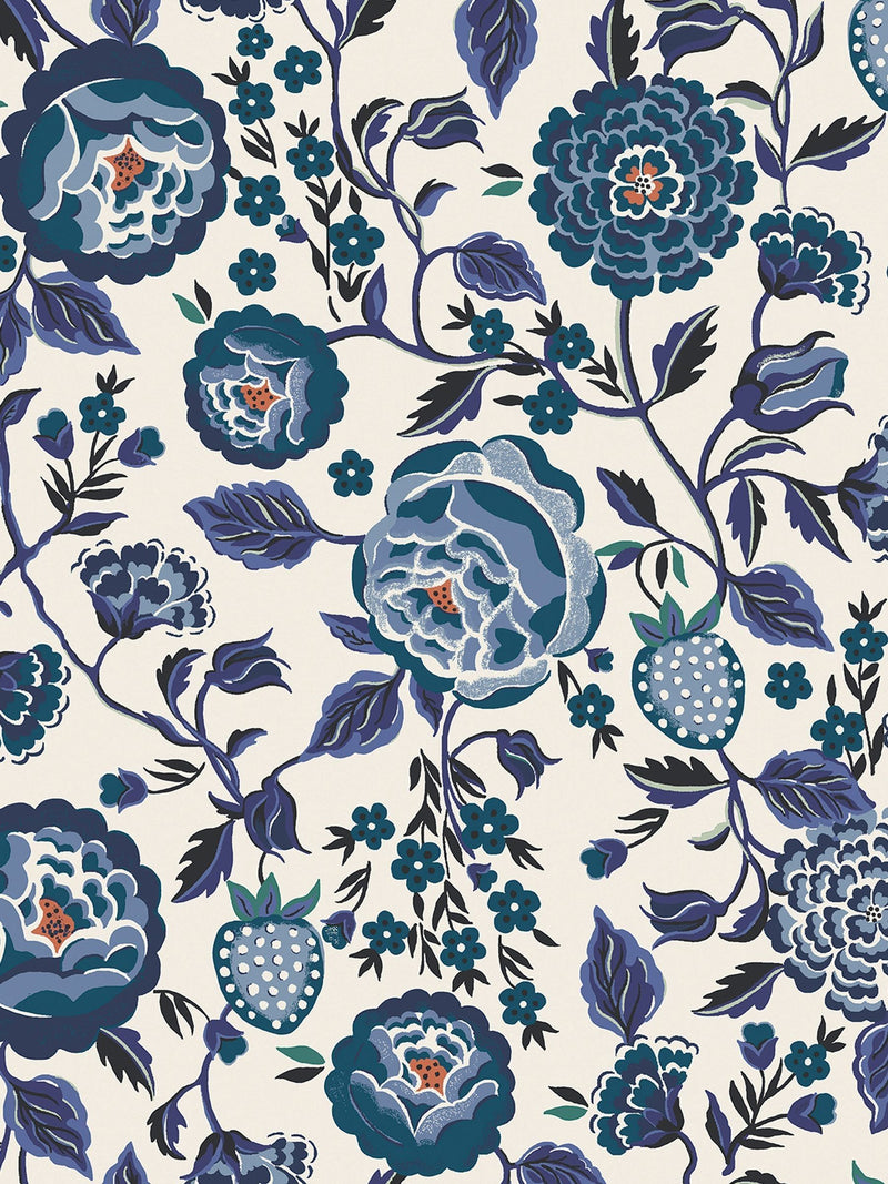 Cath Kidston wallpaper sample Navy Strawberry Garden A4 - British product