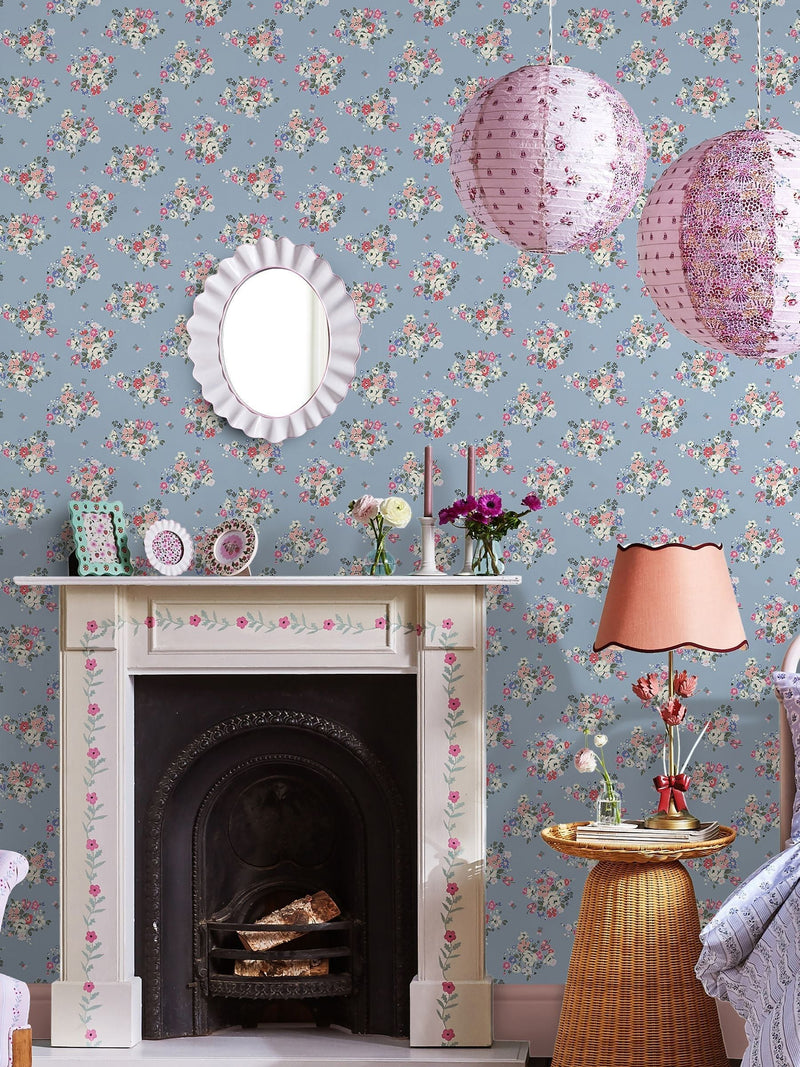 Cath Kidston Clifton Floral Blue wallpaper sample A4 (British brand)