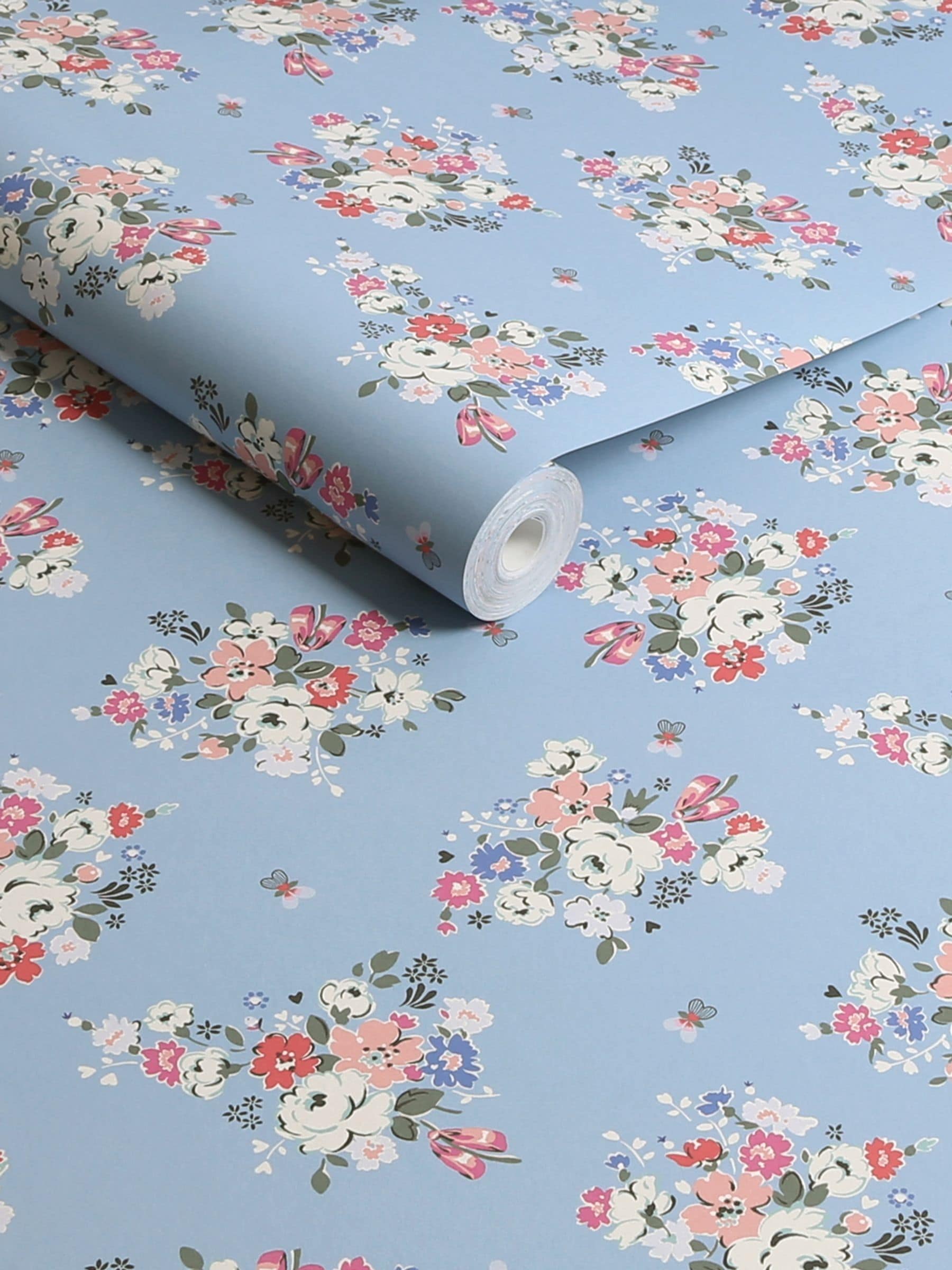 Cath Kidston Clifton Floral Blue wallpaper sample A4 (British brand)