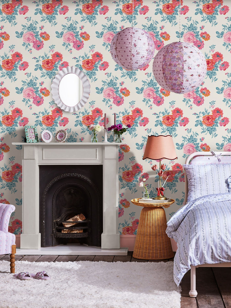 Cath Kidston wallpaper sample Blue & Pink Archive Rose A4, UK version
