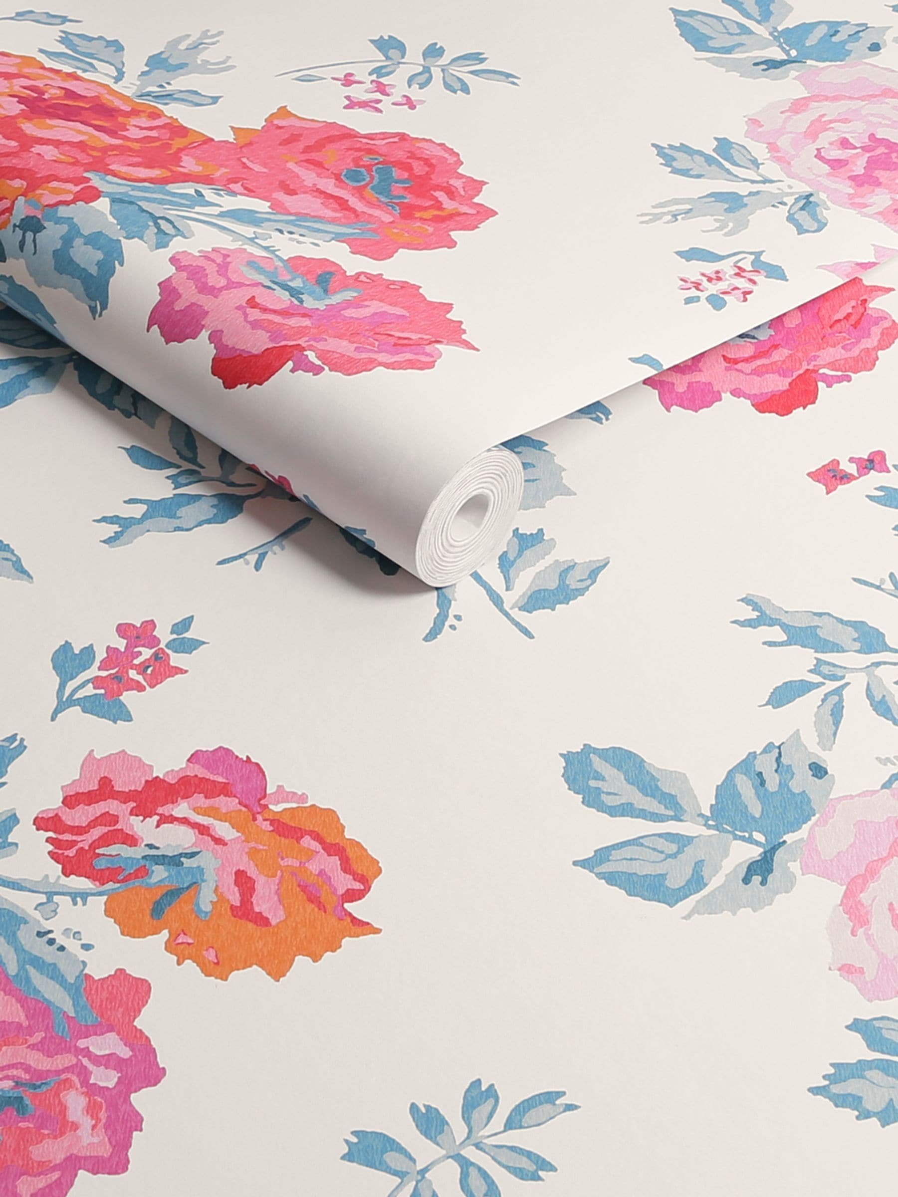 Cath Kidston wallpaper sample Blue & Pink Archive Rose A4, UK version