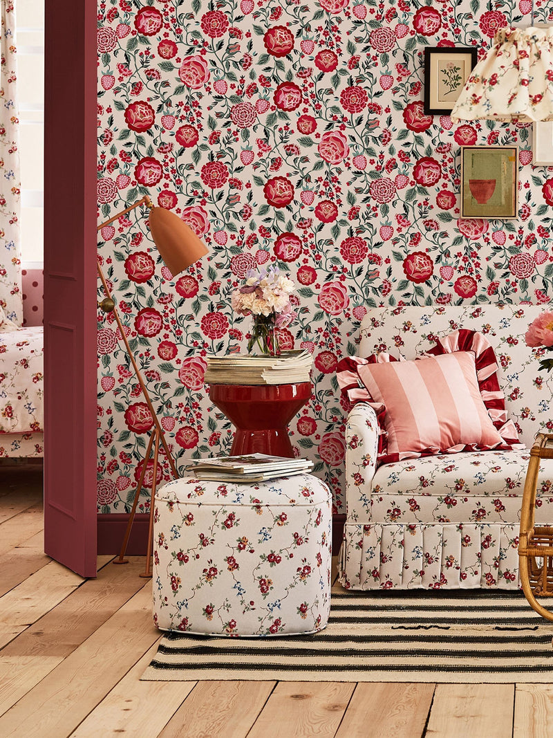 Cath Kidston Navy Strawberry Garden Rose Wallpaper Sample A4