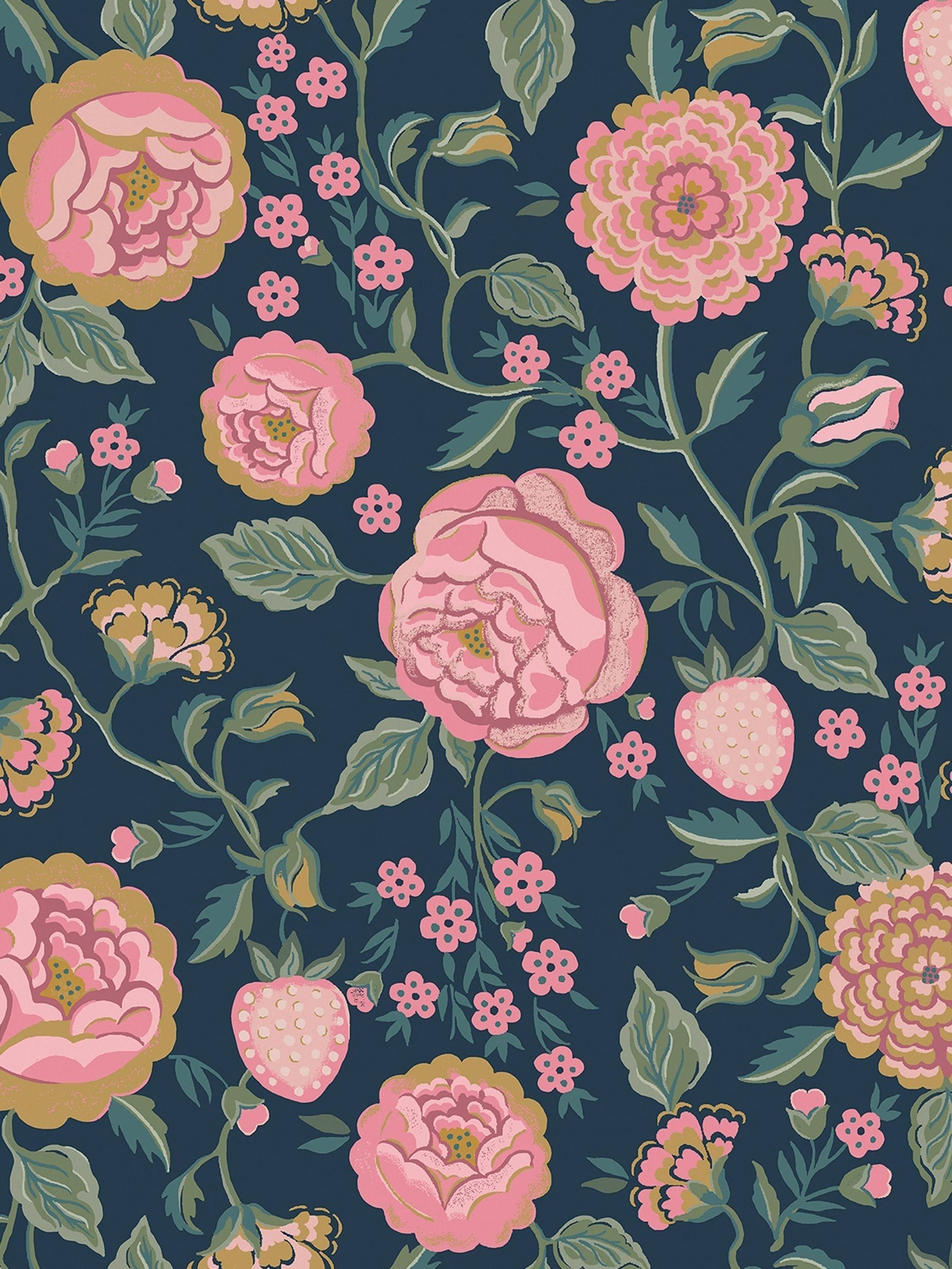 Cath Kidston wallpaper sample Navy Strawberry Garden A4 - British product