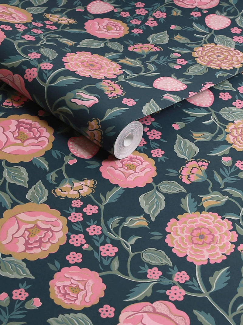 Cath Kidston wallpaper sample Navy Strawberry Garden A4 - British product