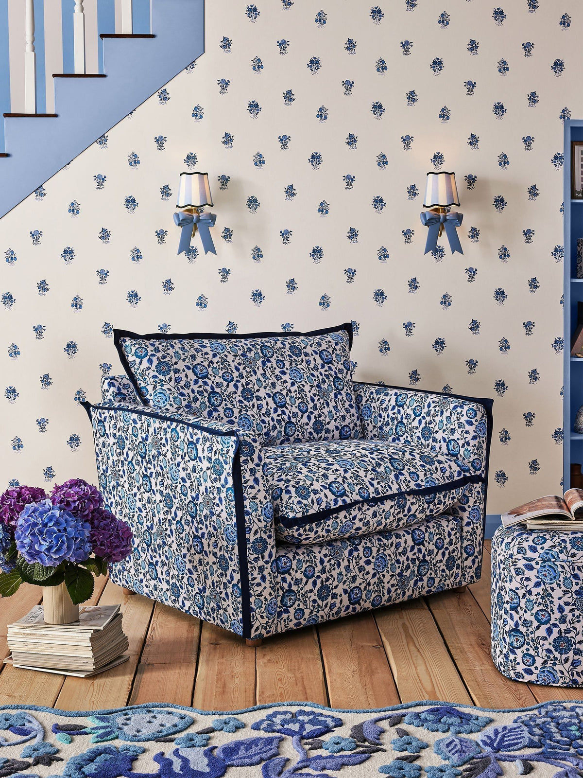 Cath Kidston Blue Kingdom Posey wallpaper sample A4, imported from the UK
