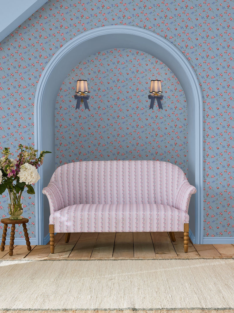 Cath Kidston blue rose and bows wallpaper 10m roll (British brand)