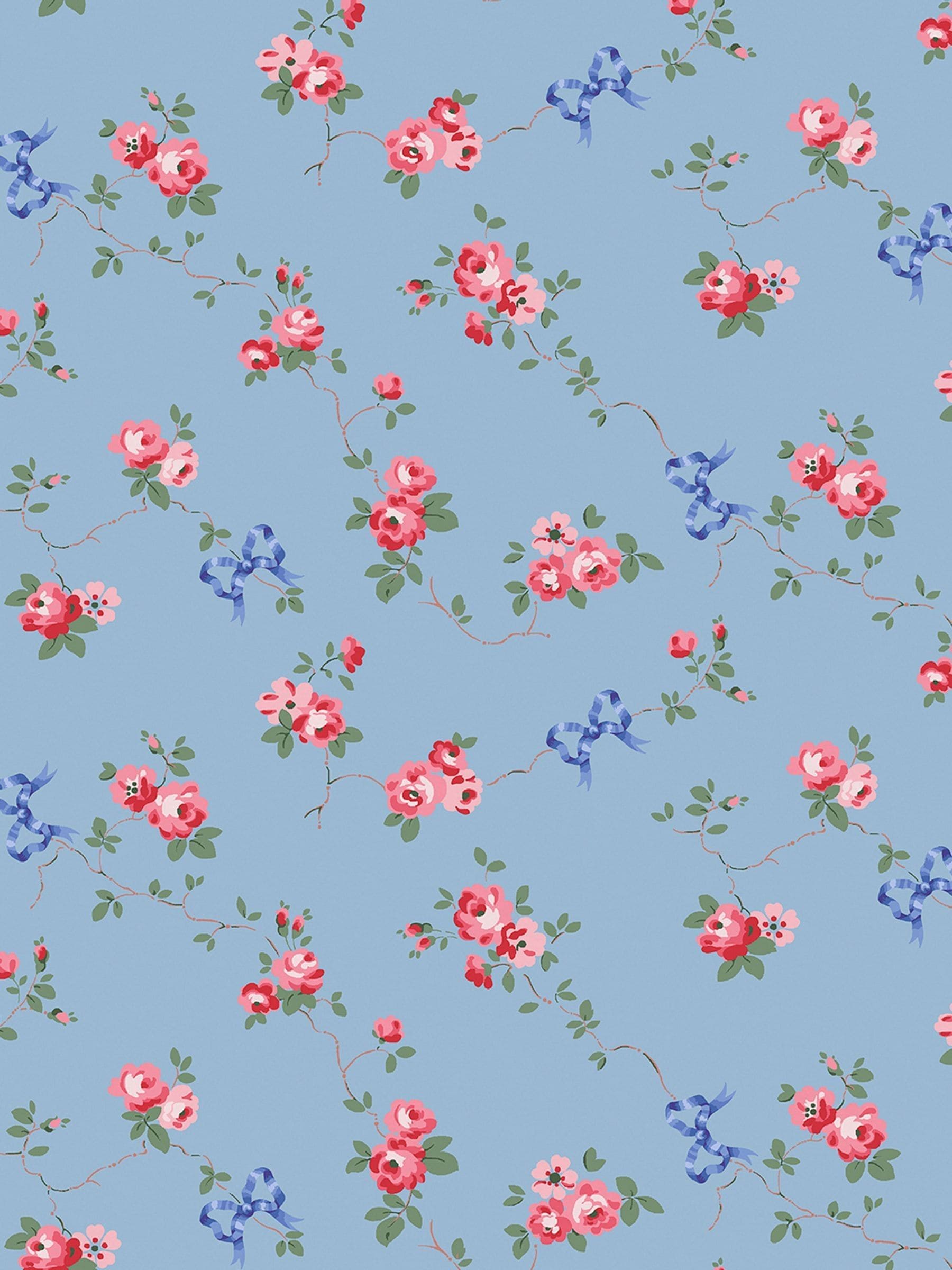 Cath Kidston blue rose and bows wallpaper 10m roll (British brand)