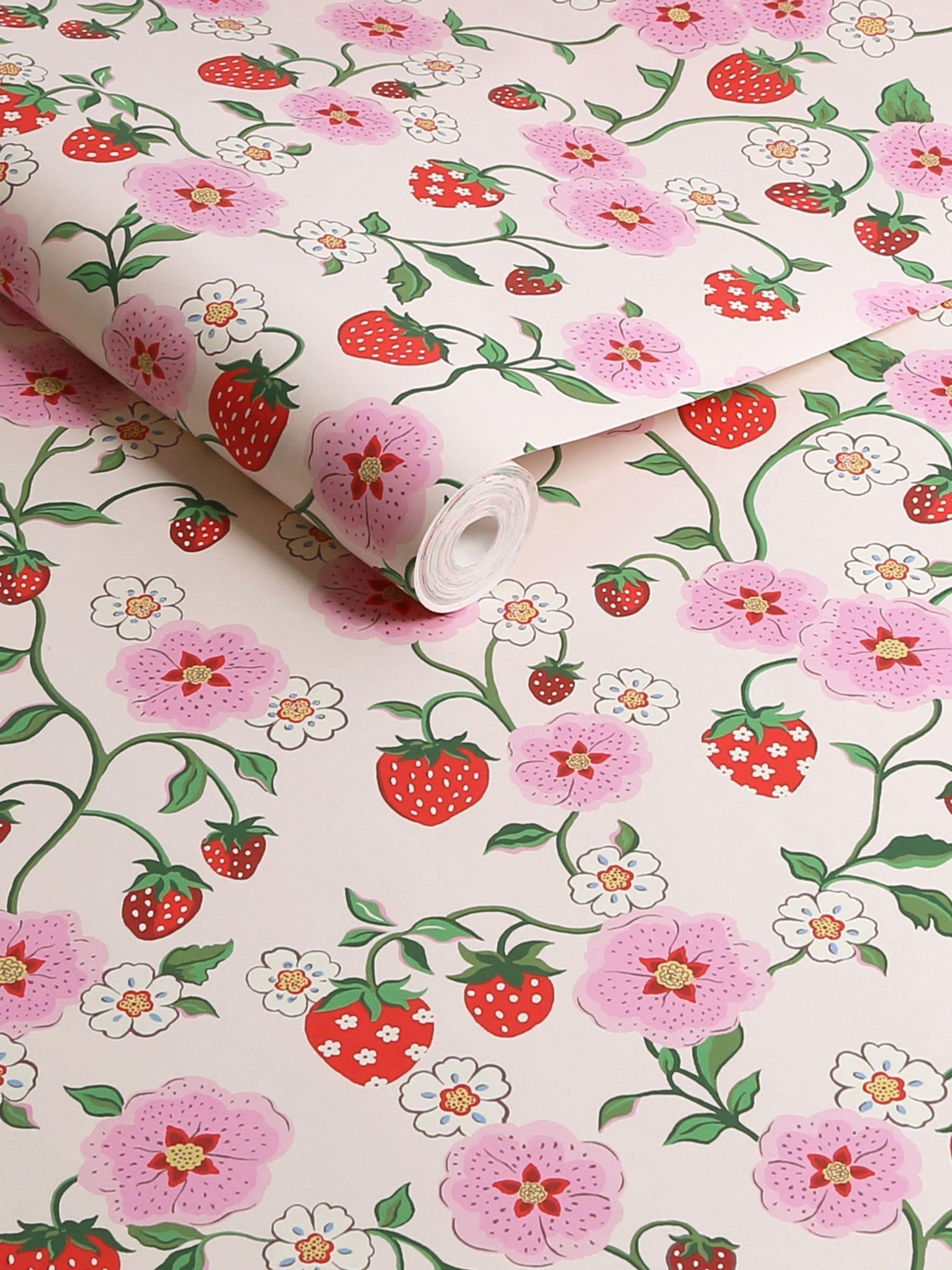 Cath Kidston Spring Strawberry wallpaper 10m roll, imported from the UK