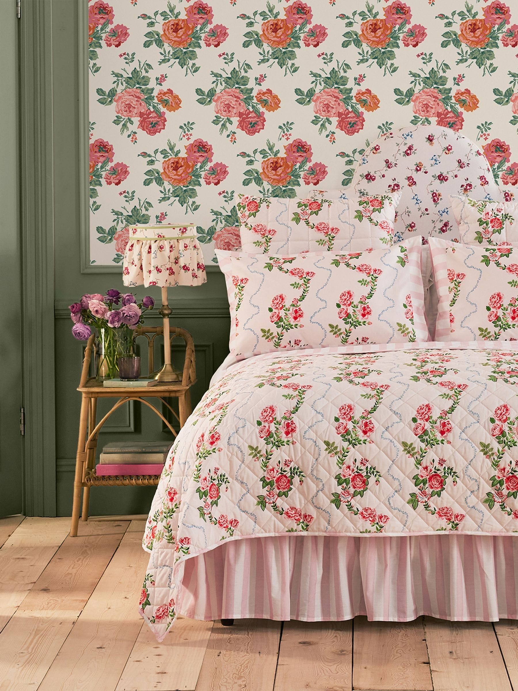 Cath Kidston Pink Blooms Archive Rose 10M Wallpaper