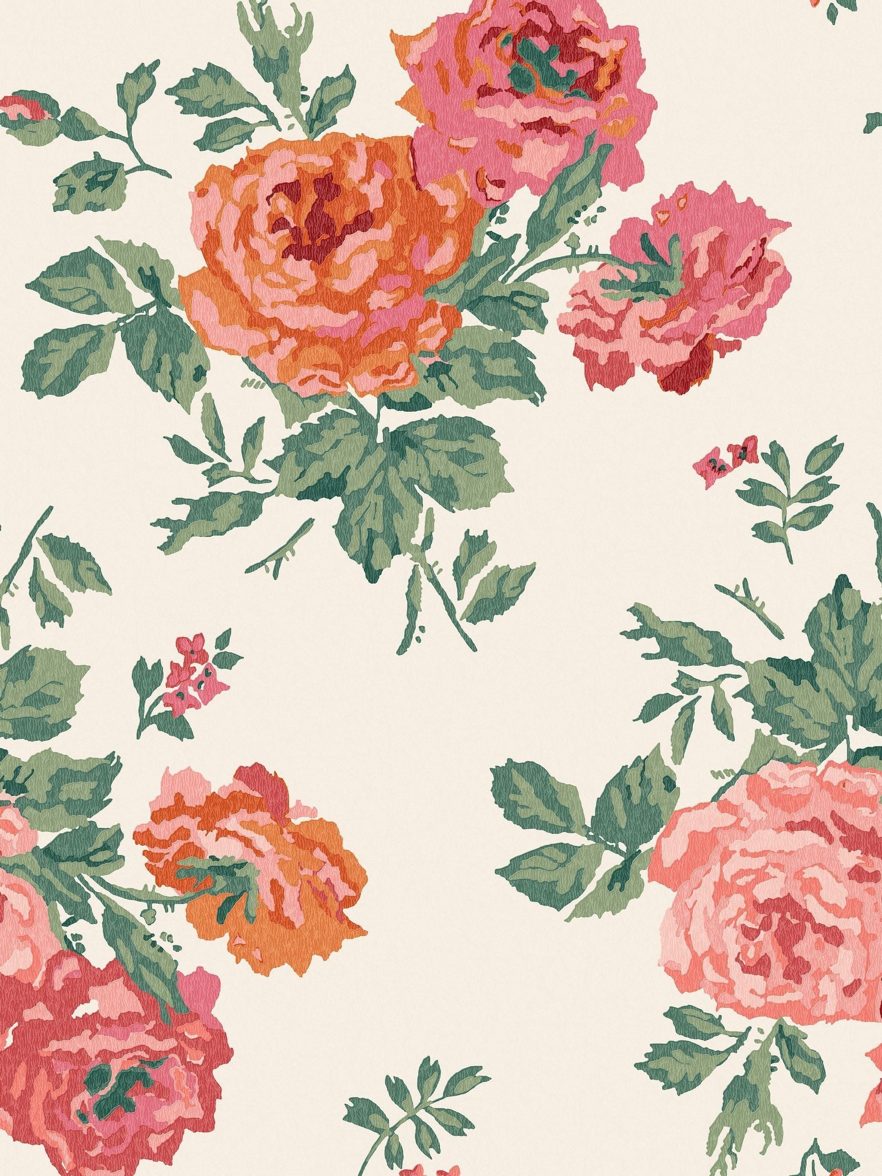 Cath Kidston Pink Blooms Archive Rose 10M Wallpaper