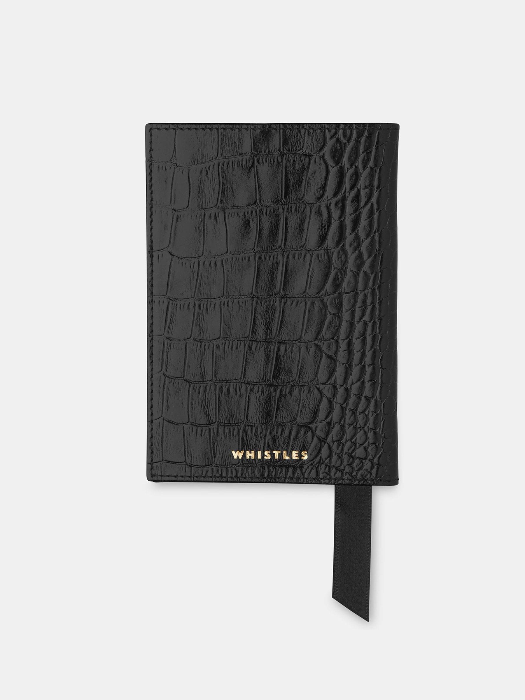 Whistles shiny croc black passport holder, imported from the UK