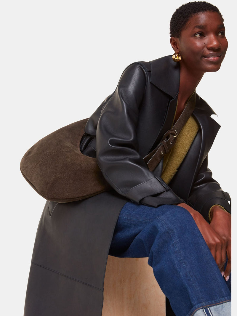 Whistles Sia suede curved cross-body bag, imported from the UK
