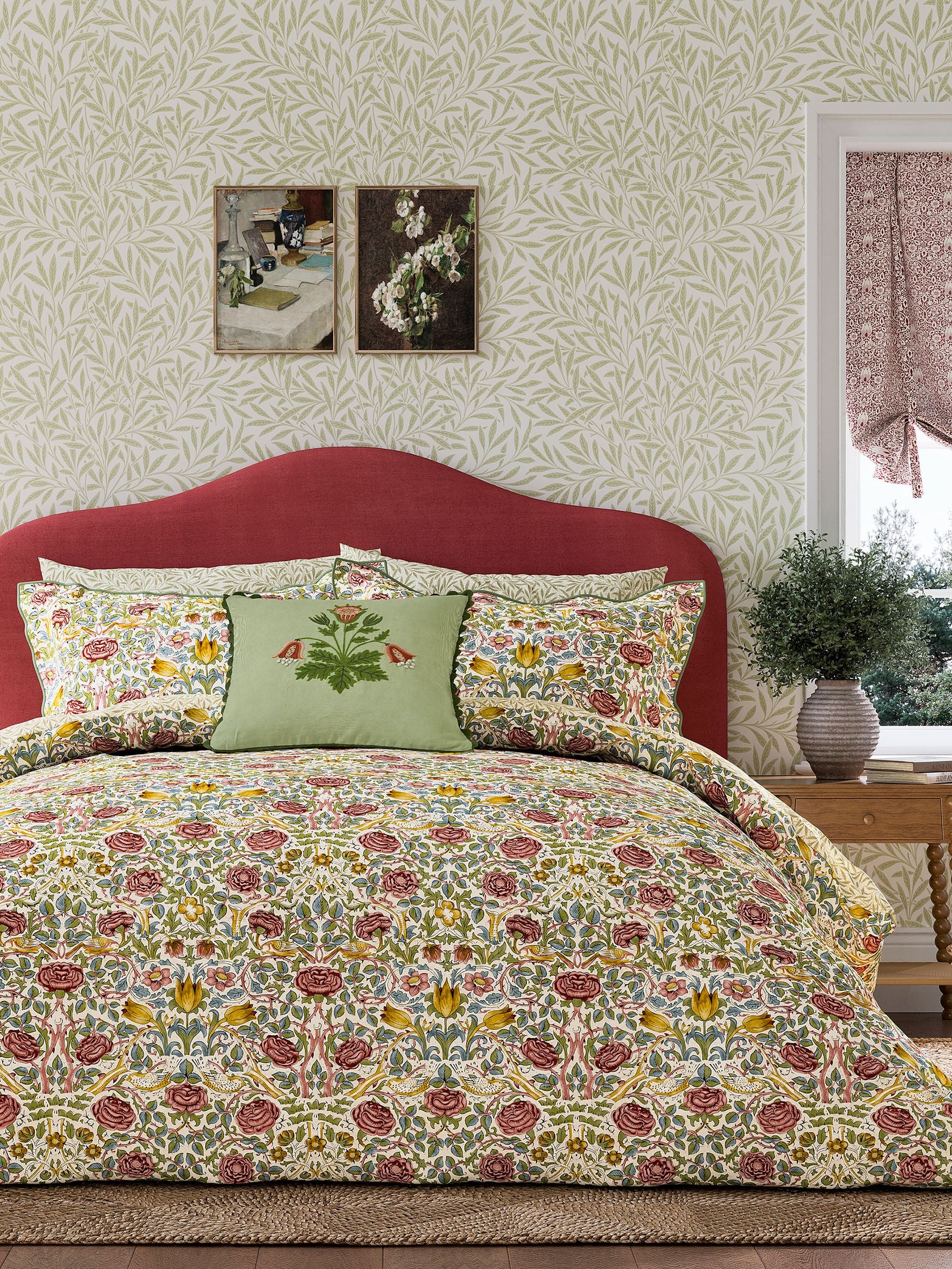 Morris & Co Green Rose duvet cover and pillowcase set, imported from the UK