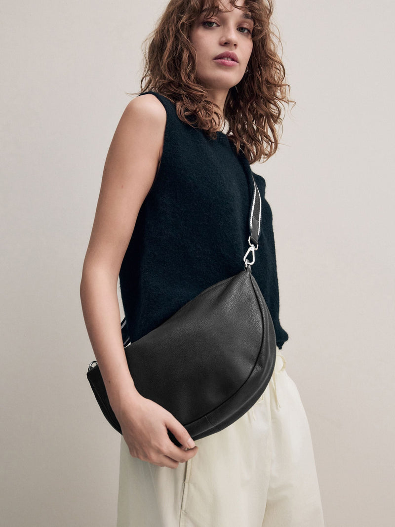 Sling cross-body bag black suede finish leather, imported from the UK