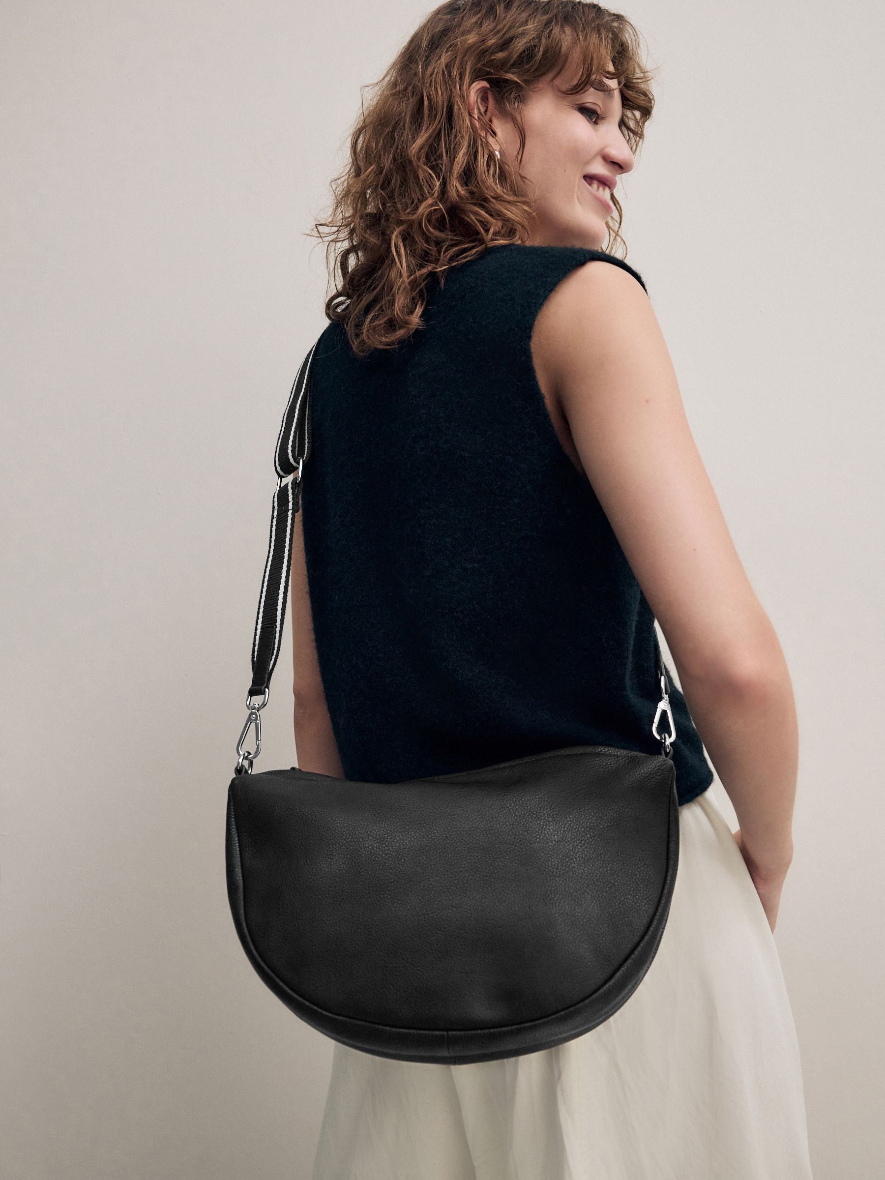 Sling cross-body bag black suede finish leather, imported from the UK