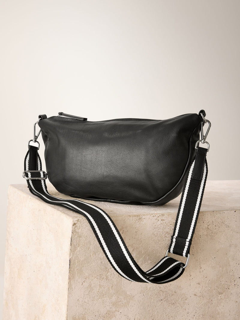 Sling cross-body bag black suede finish leather, imported from the UK