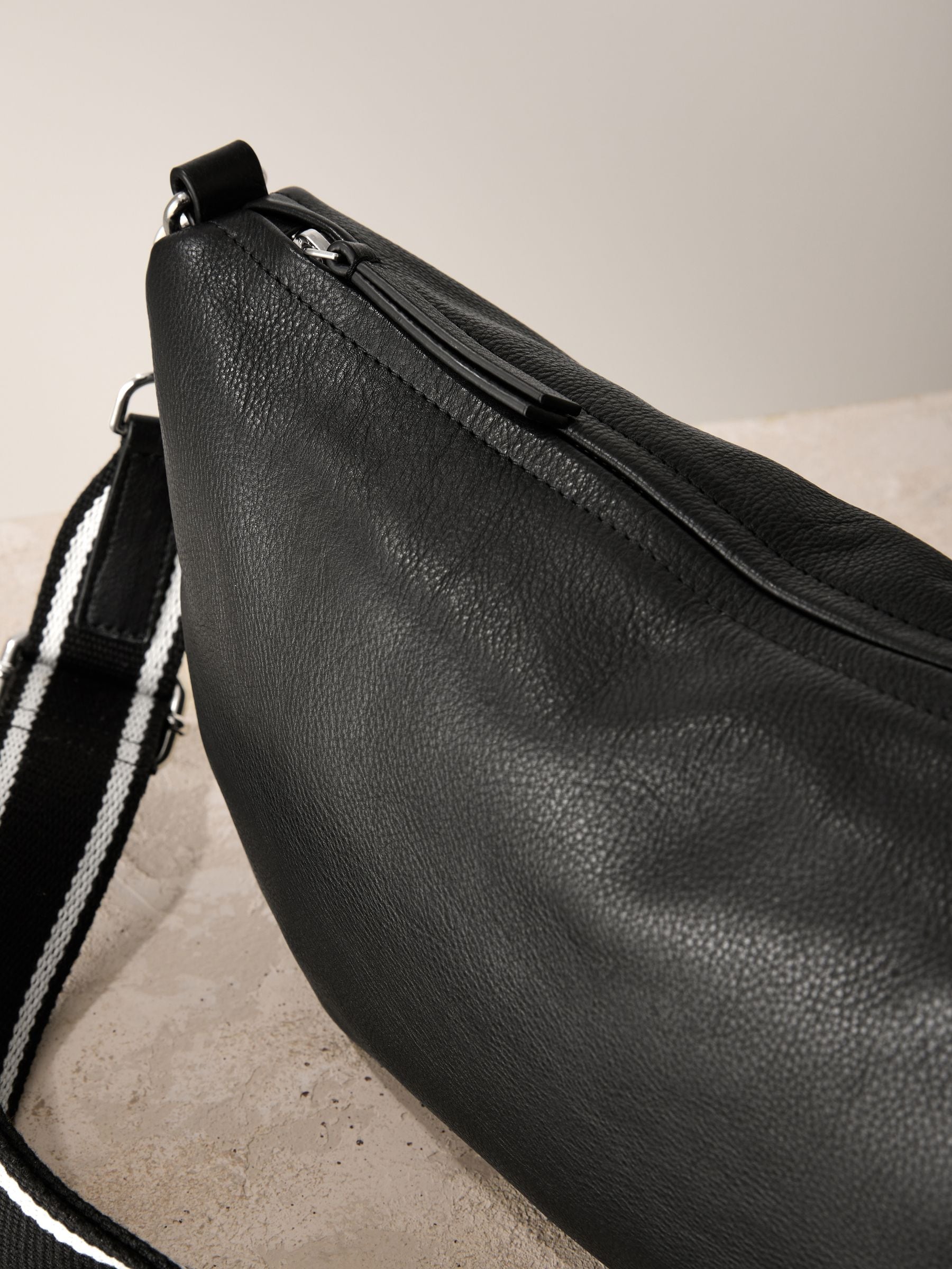 Sling cross-body bag black suede finish leather, imported from the UK