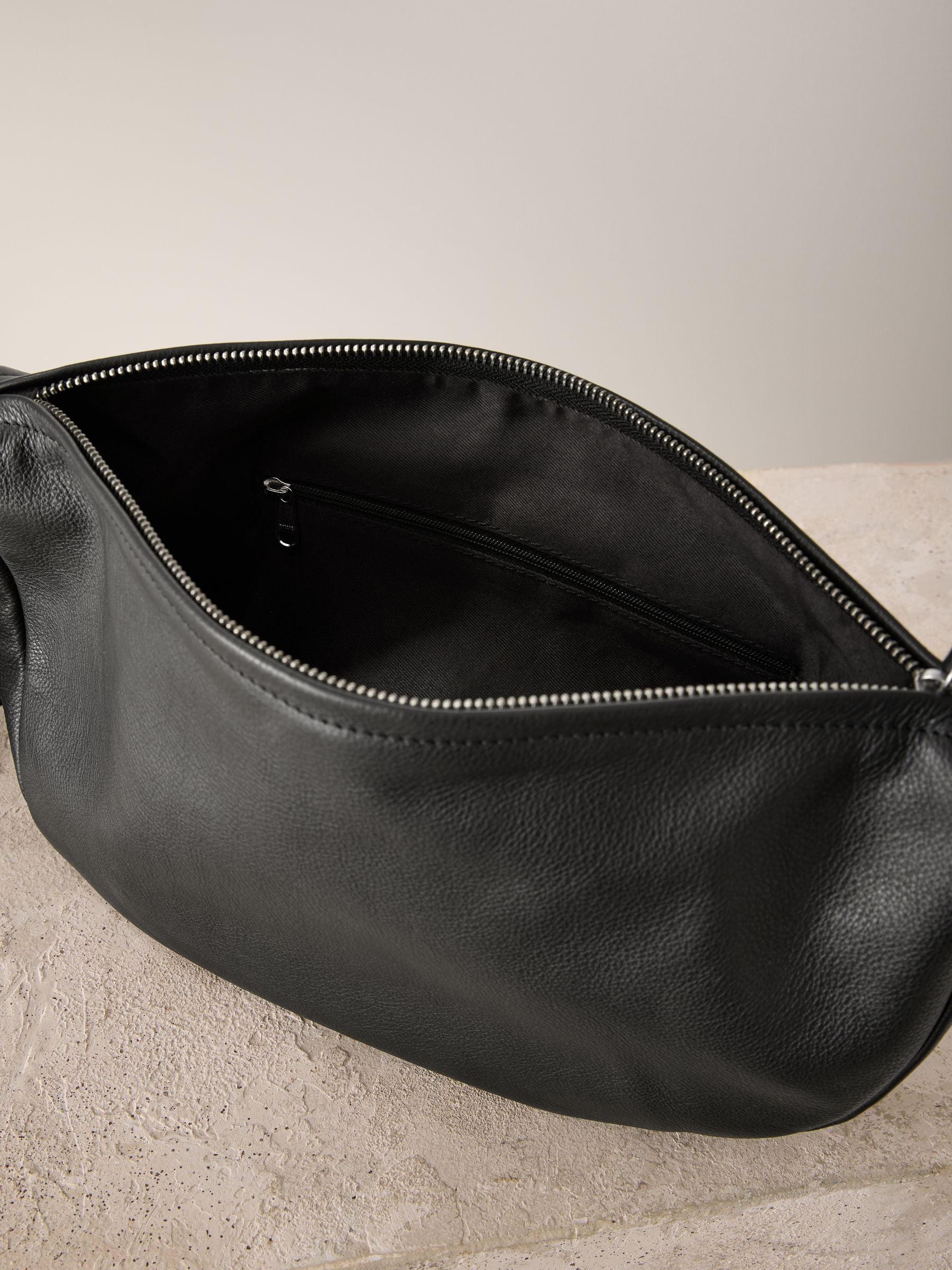 Sling cross-body bag black suede finish leather, imported from the UK