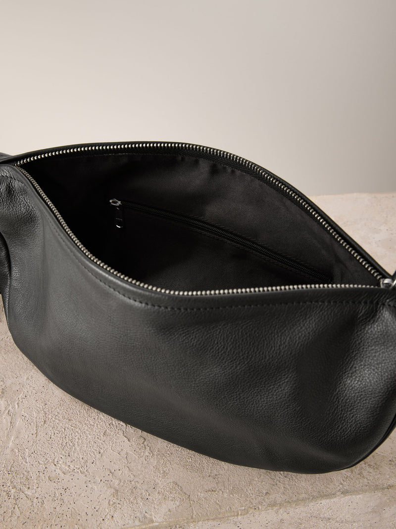 Sling cross-body bag black suede finish leather, imported from the UK