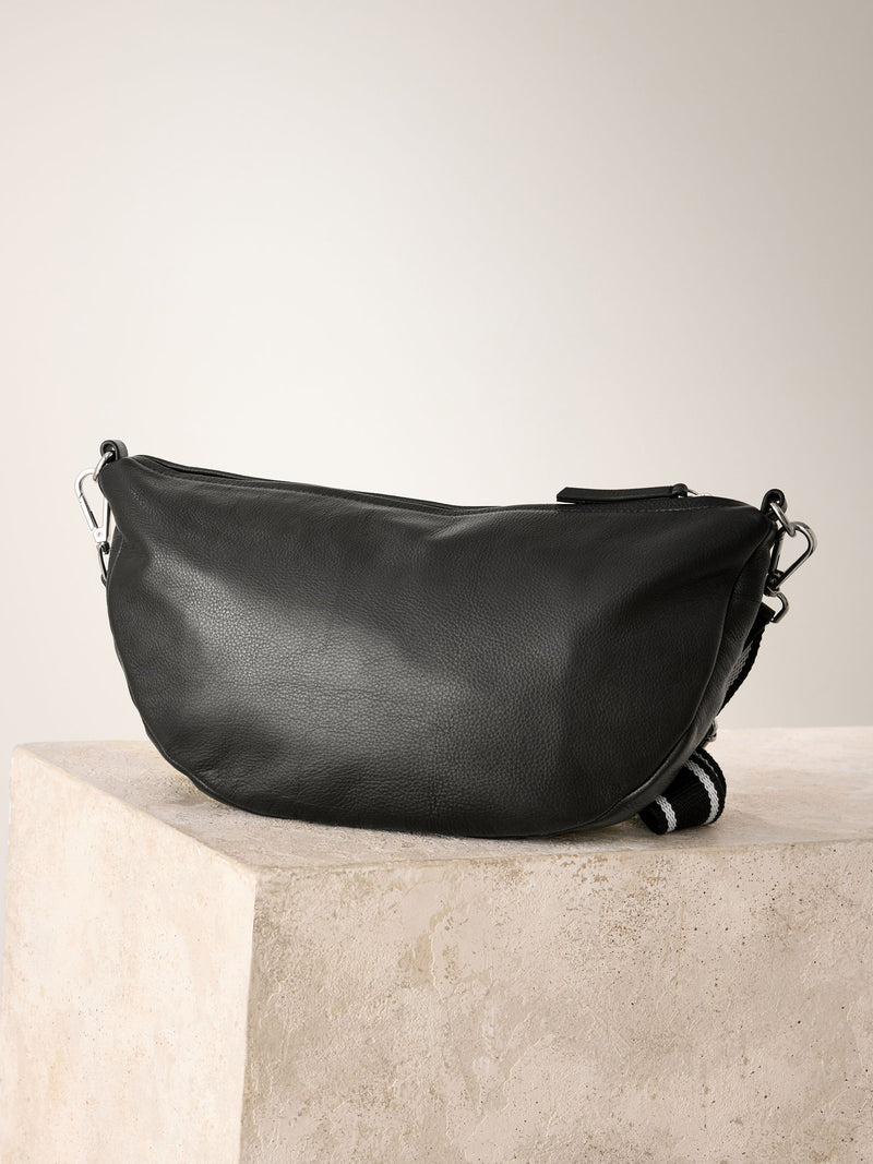 Sling cross-body bag black suede finish leather, imported from the UK