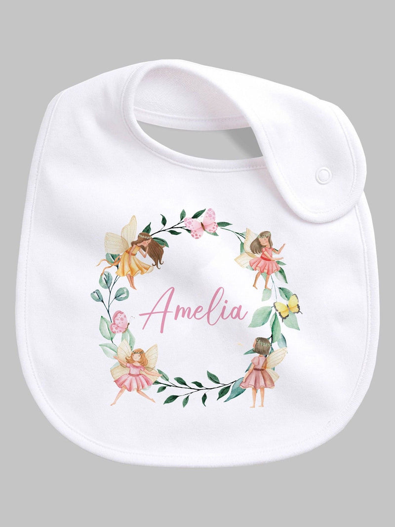 Little Years girls personalised fairy white bib, imported from the UK