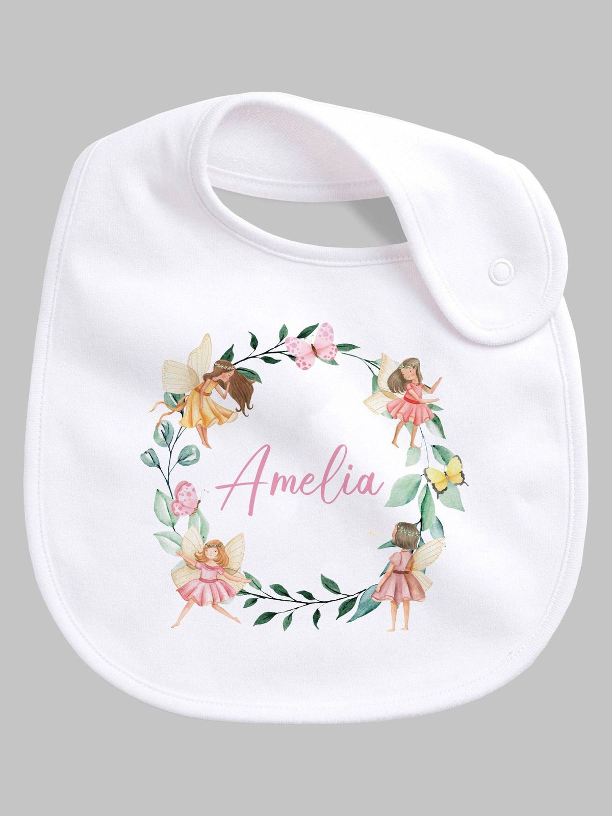 Little Years girls personalised fairy white bib, imported from the UK
