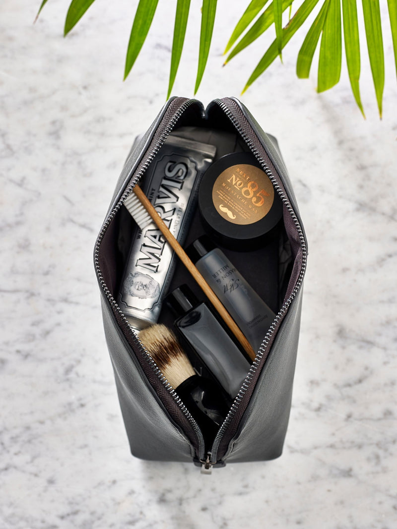 Personalised faux leather wash bag for men, UK version