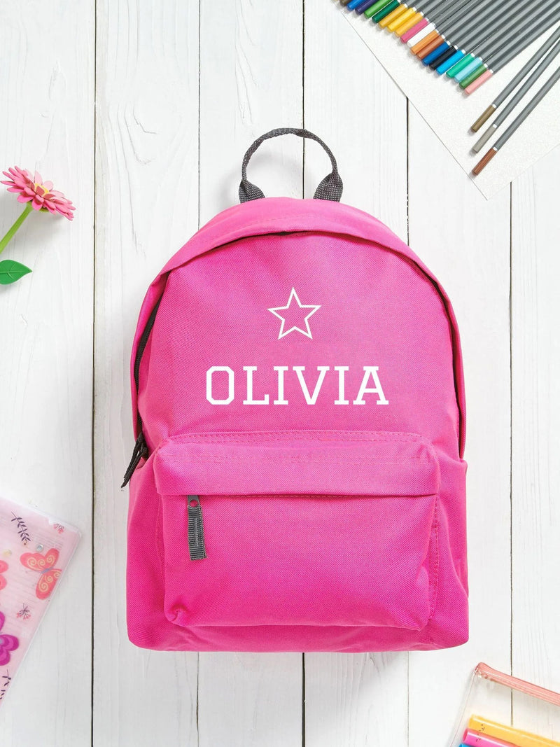 Loveabode pink personalised star backpack, imported from the UK