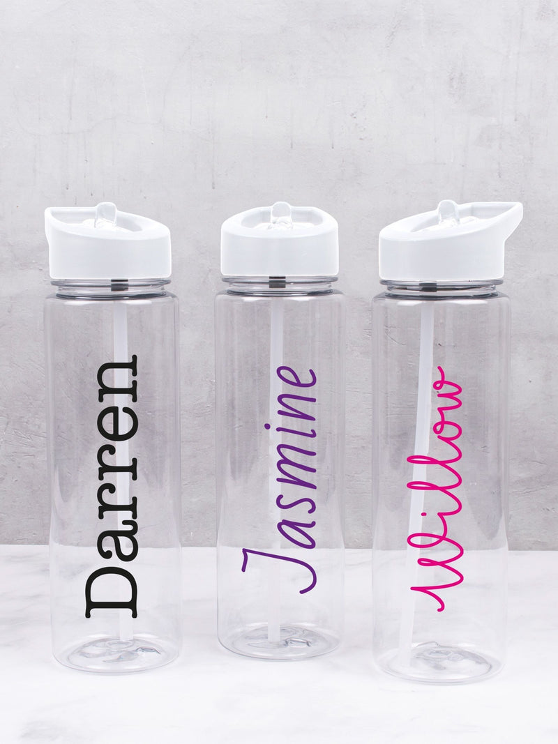 Loveabode personalised clear water bottle, UK version