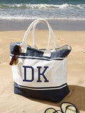 Personalised stripe beach bag in cotton canvas, UK version