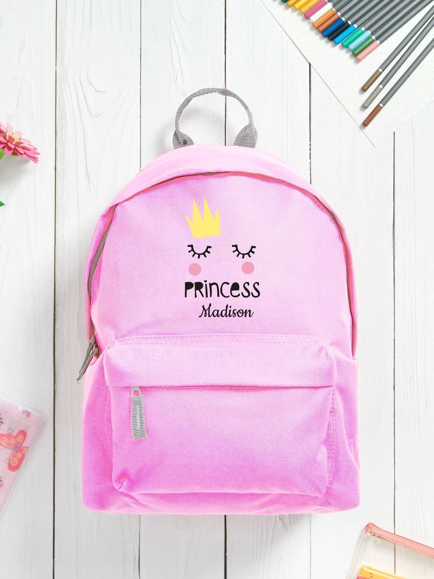 Personalised pink children's backpack with unicorn design 38cm (British brand)