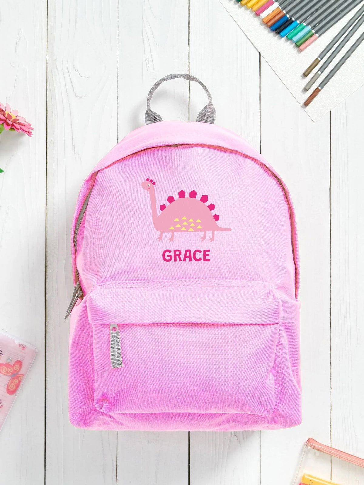 Personalised pink children's backpack with unicorn design 38cm (British brand)
