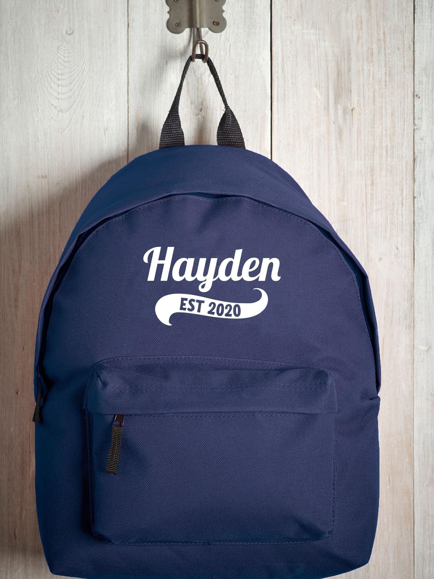 Personalised navy children's backpack with name and year - British product