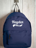 Personalised navy children's backpack with name and year - British product