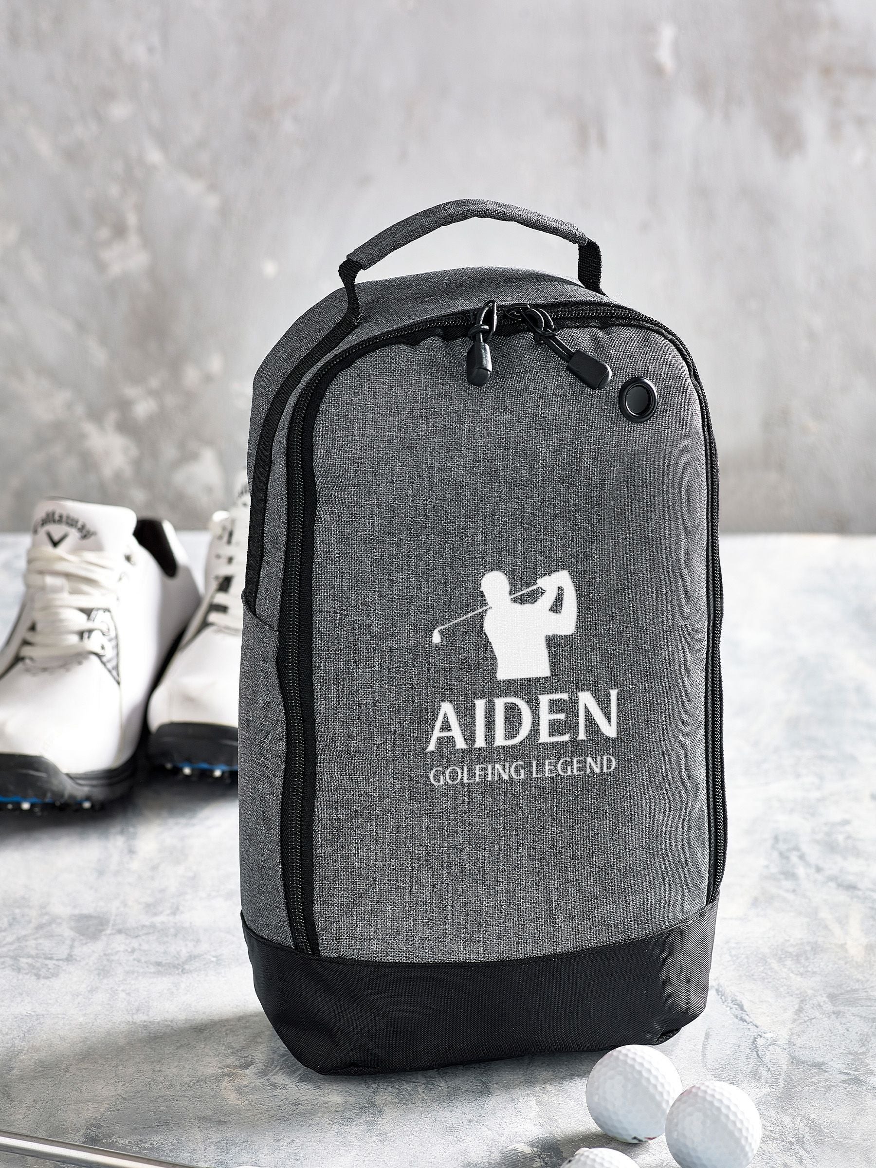 Personalised golf shoe bag with name, British product