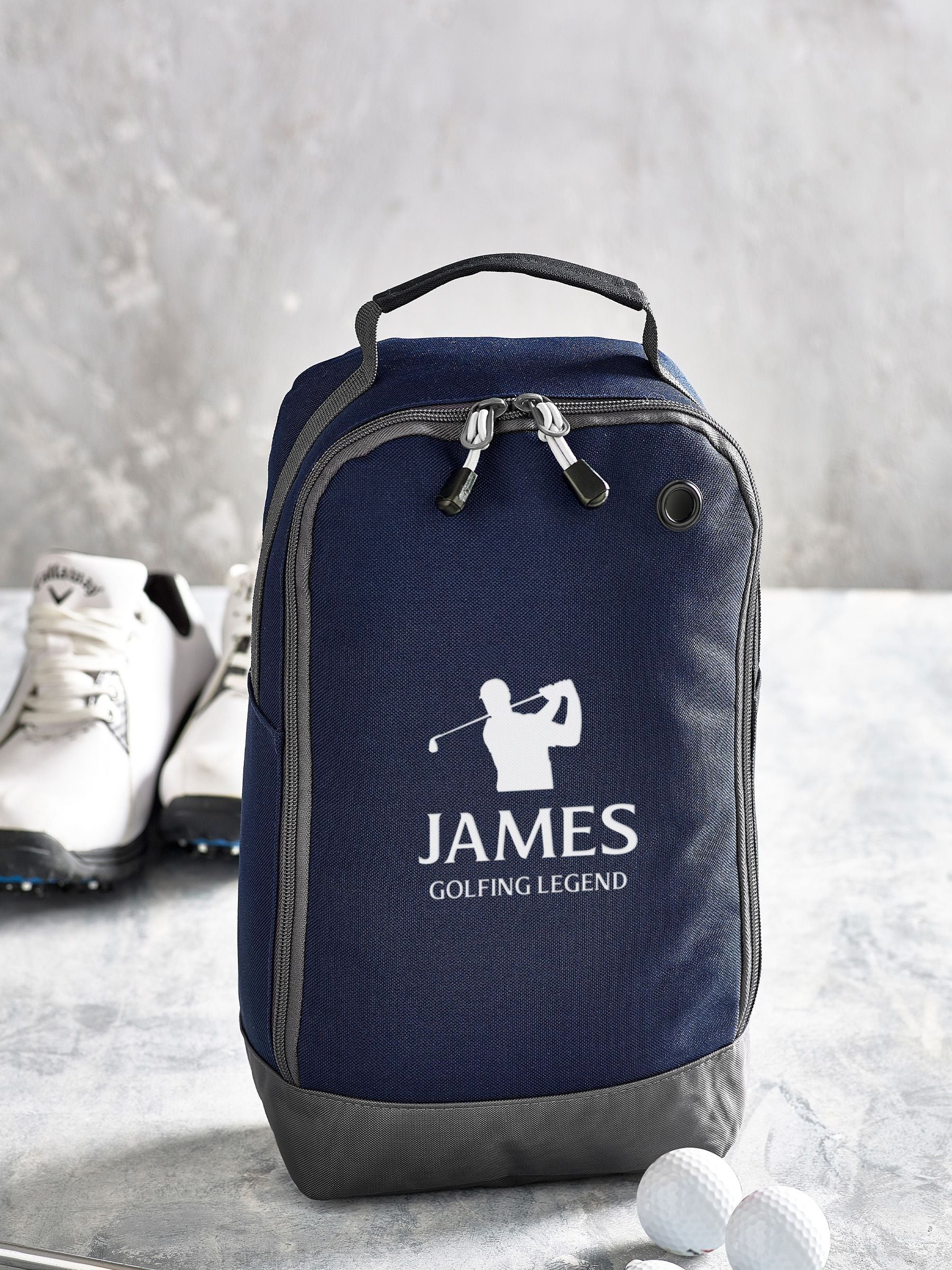 Personalised golf shoe bag with name, British product
