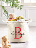 Personalised cream canvas storage basket 40x40cm, imported from the UK
