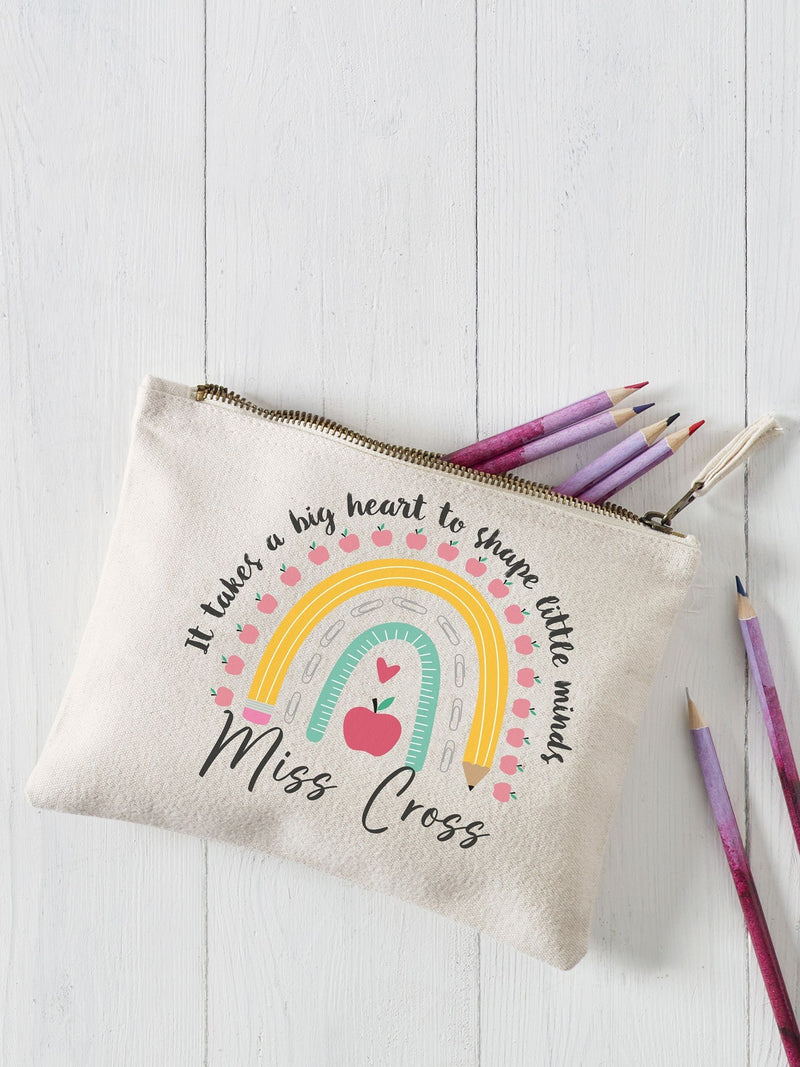 Personalised teacher pencil case cotton canvas, imported from the UK