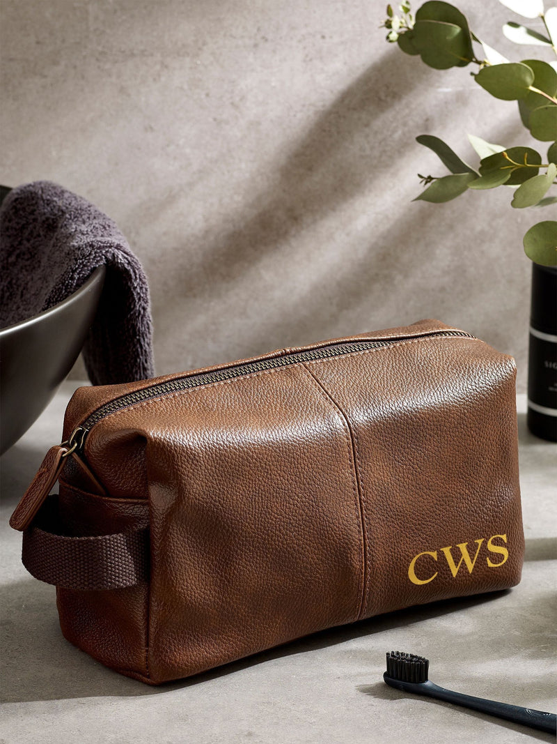 Personalised Name & Initial Men's Faux Leather Washbag