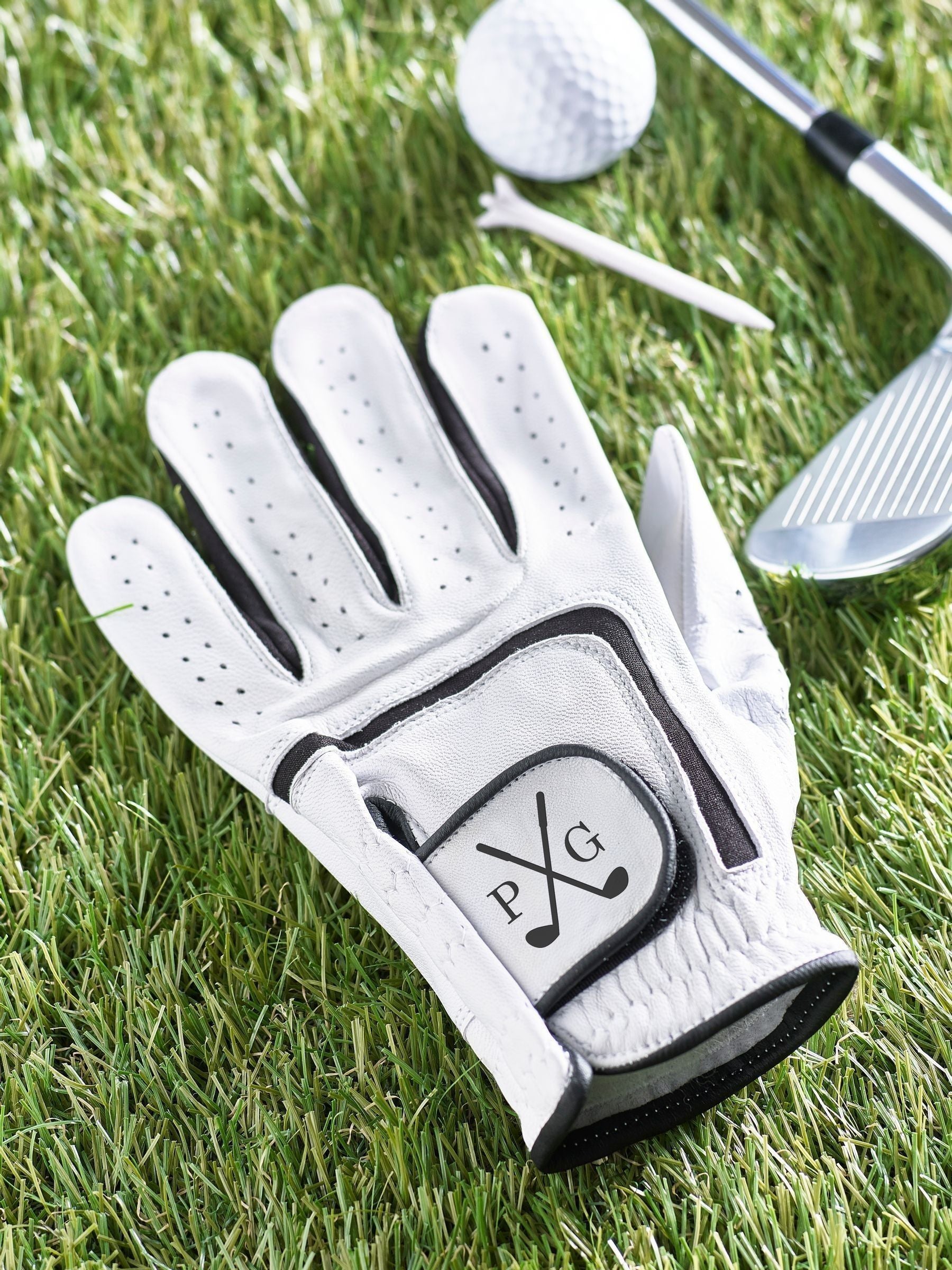 Personalised Cabretta leather golf glove white (British brand)