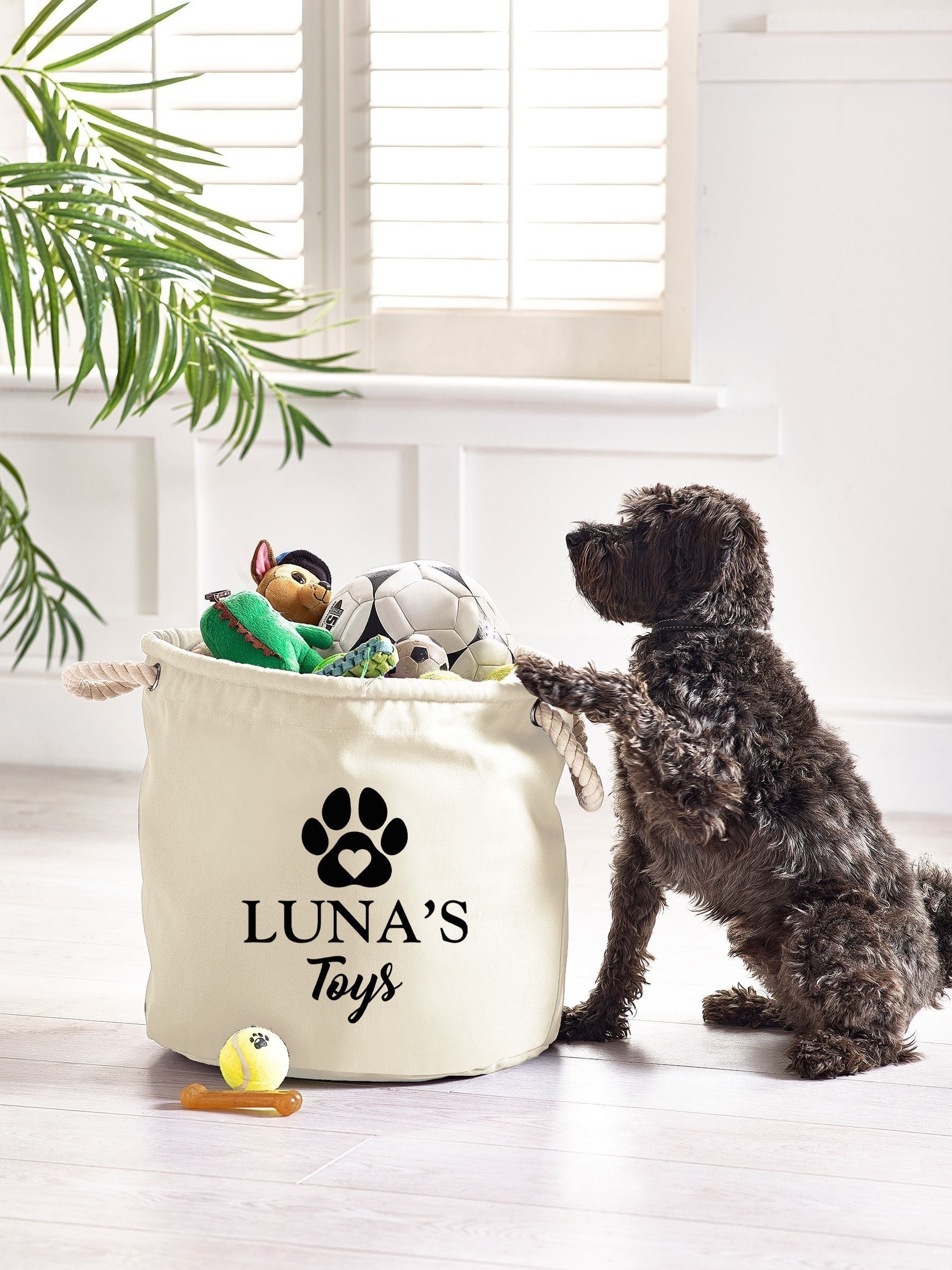 Loveabode personalised dog toy storage trug (British brand)