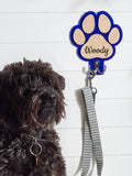 Personalised wooden dog lead hook paw shaped, UK version