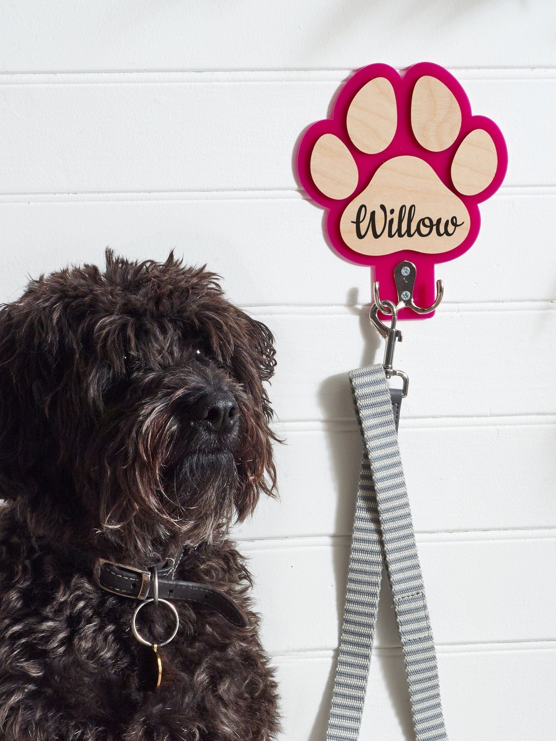 Personalised wooden dog lead hook paw shaped, UK version