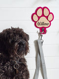 Personalised wooden dog lead hook paw shaped, UK version