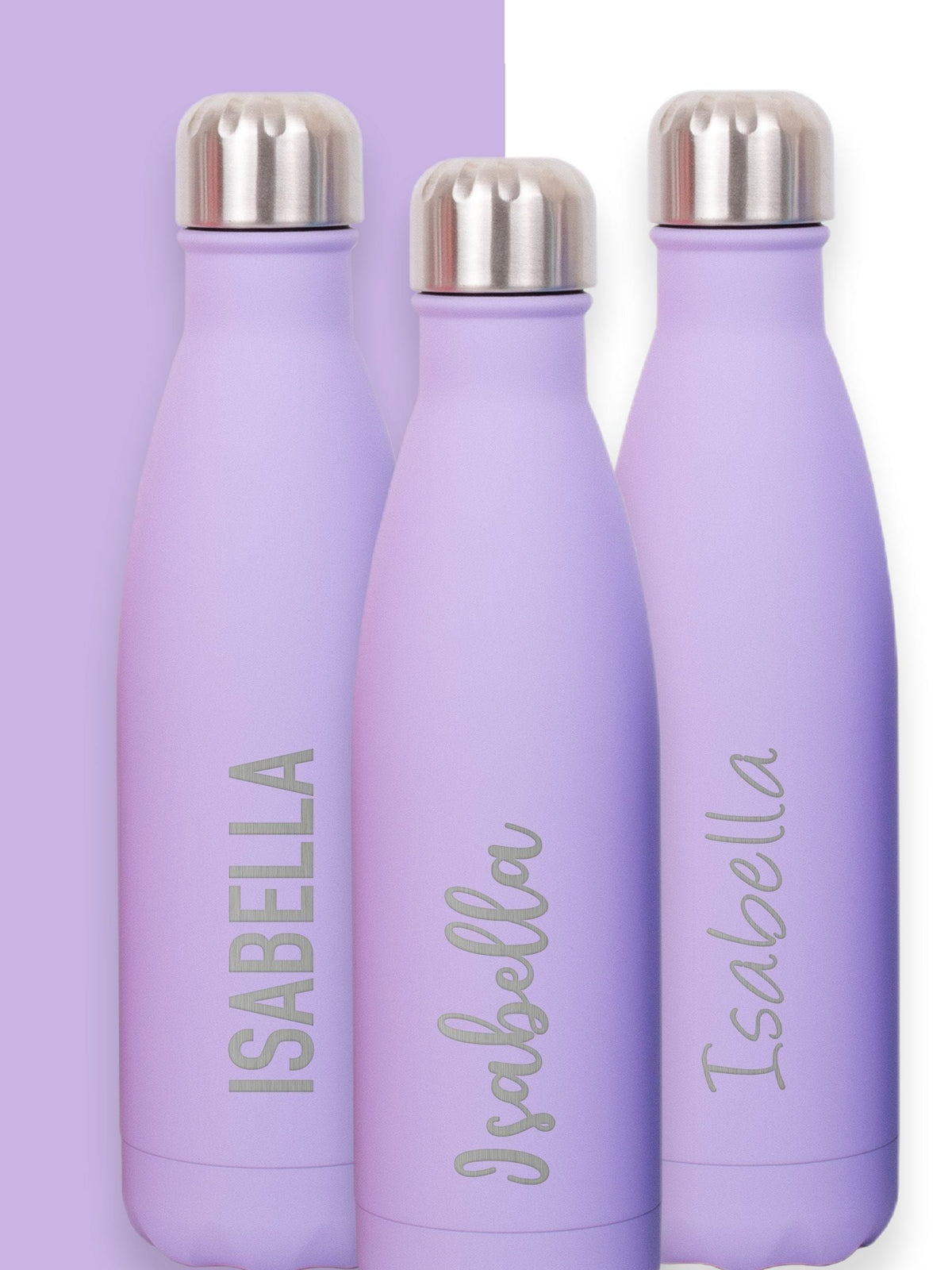 Loveabode personalised pastel water bottle stainless steel, imported from the UK