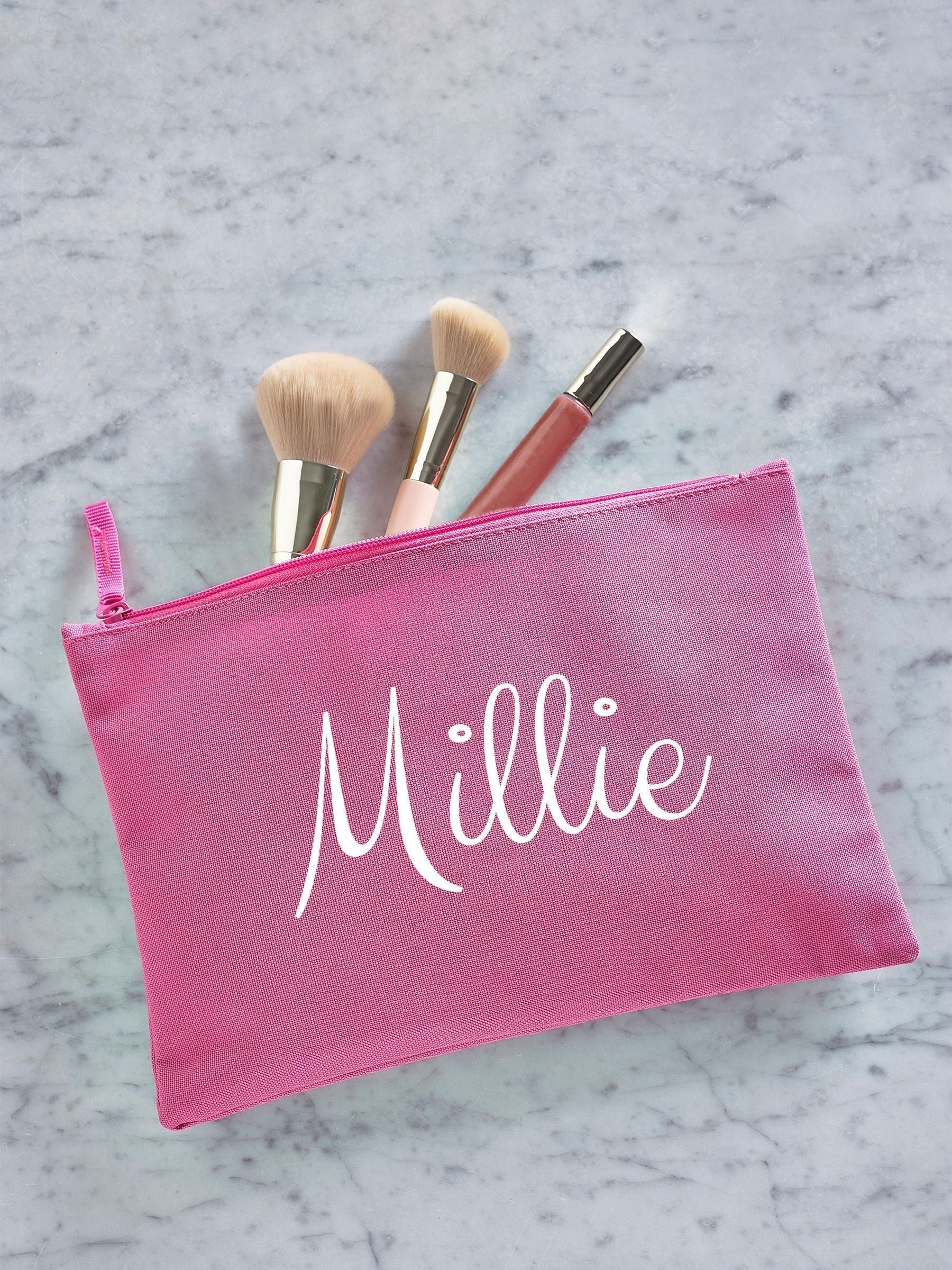 Personalised pink grab-pouch makeup bag, UK version