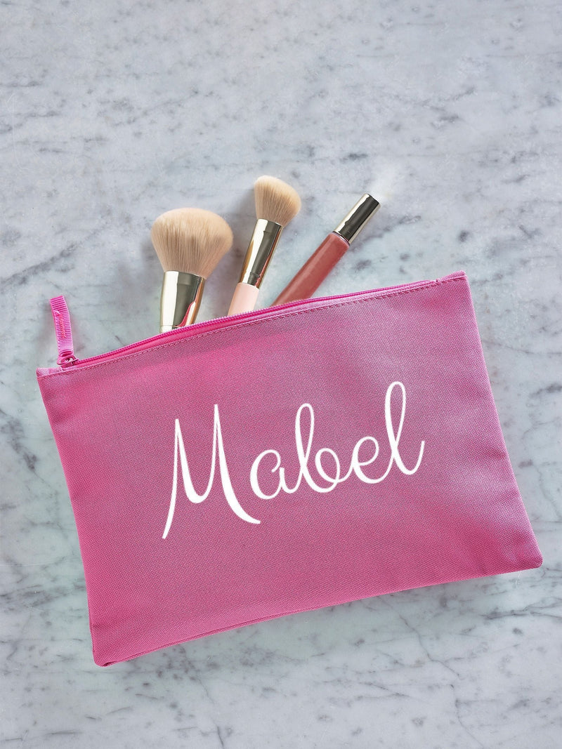 Personalised pink grab-pouch makeup bag, UK version