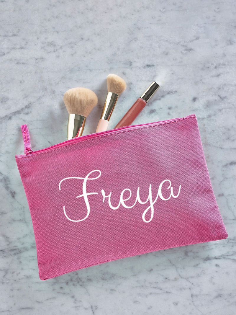 Personalised pink grab-pouch makeup bag, UK version