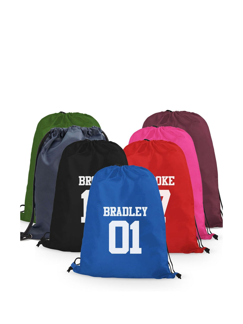 Personalised surname number drawstring bag 11L, imported from the UK